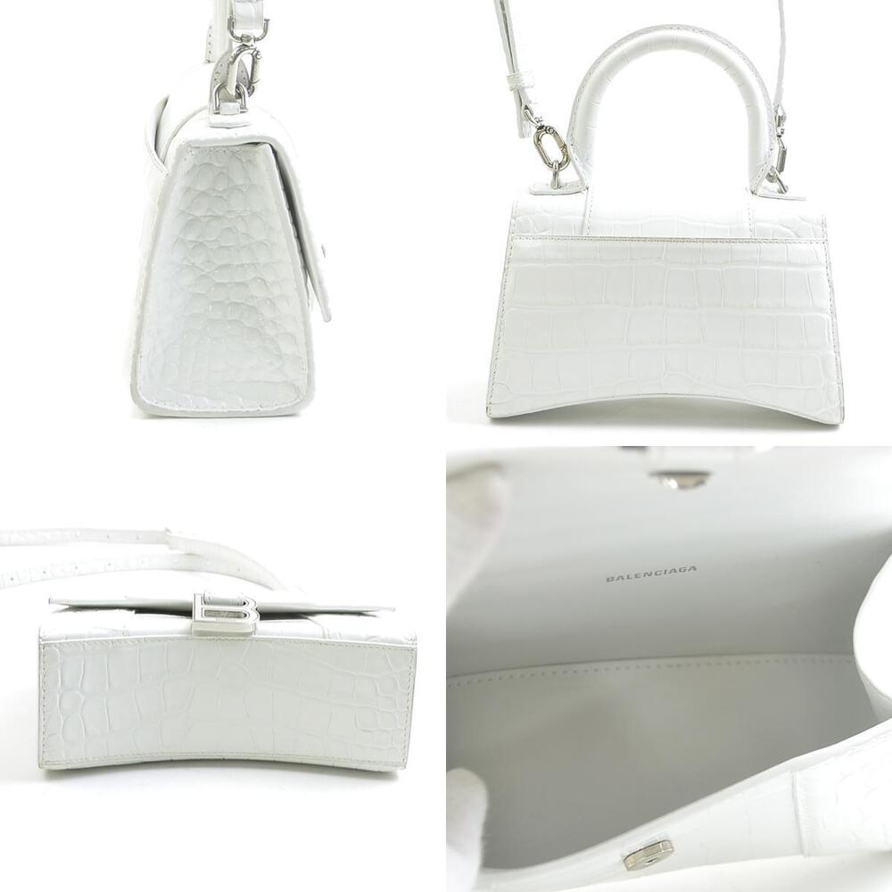 Balenciaga Hourglass XS Crossbody Bag Crocodile Leather White Silver - Picture 2 of 5